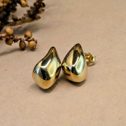 Molten Gold Teardrop Stud Earrings | Anti-Tarnish & Waterproof