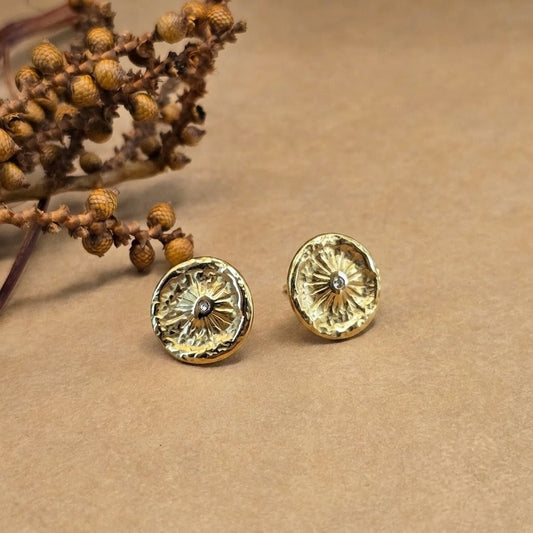 Nova Coin Sunburst Gold Stud Earrings | Anti-Tarnish & Waterproof
