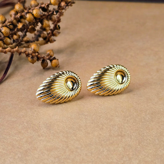 Golden Shell Ribbed Stud Earrings | Waterproof & Tarnish-Free