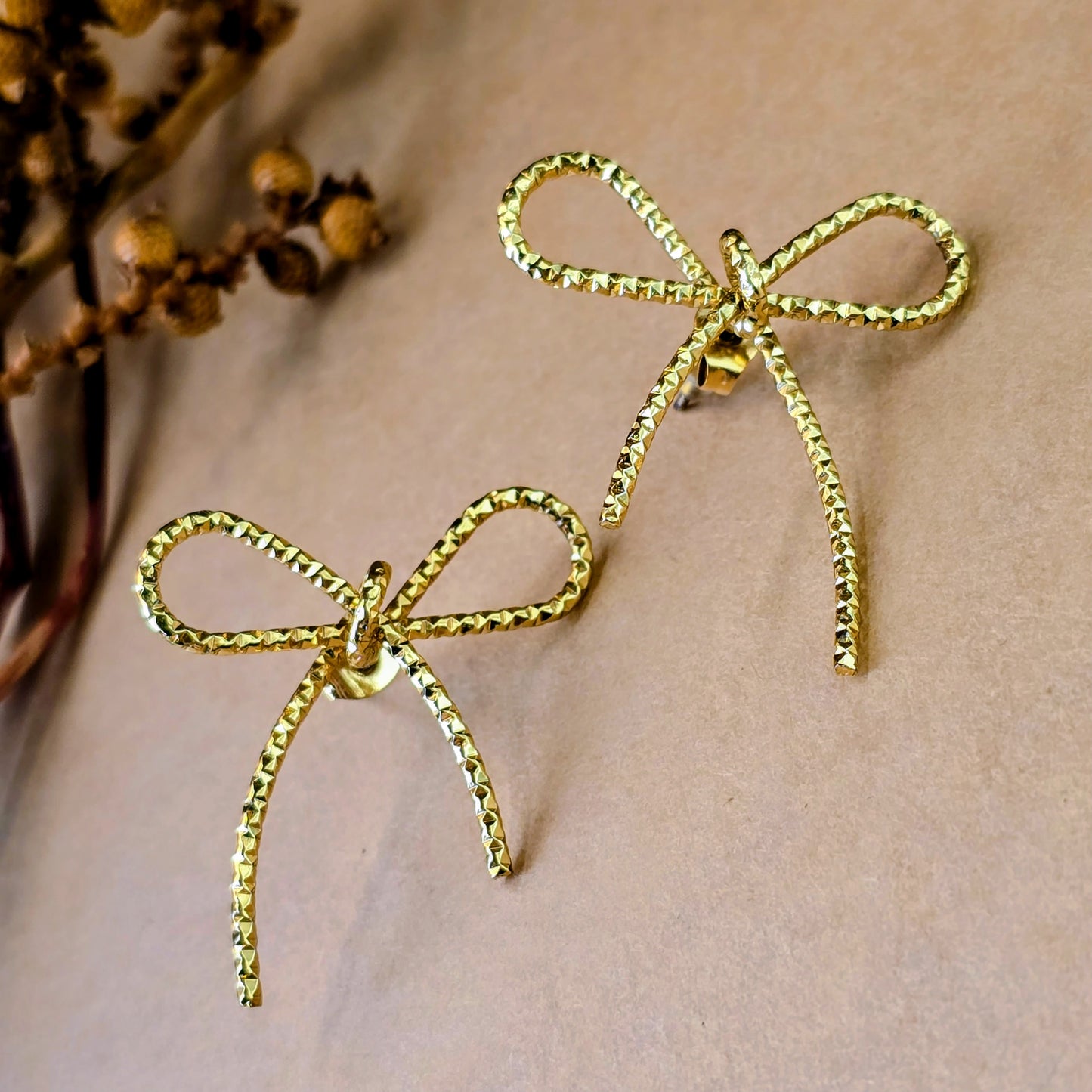 Golden Bow Knot Ribbon Earrings – Coquette Aesthetic Studs