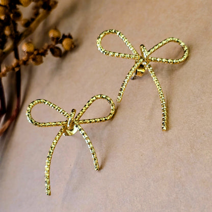 Golden Bow Knot Ribbon Earrings – Coquette Aesthetic Studs