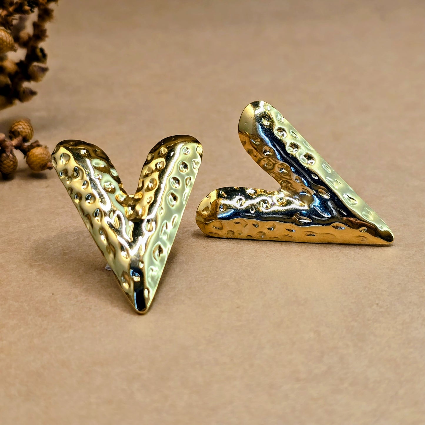 Hammered V Sculptural Gold Stud Earrings | Anti-Tarnish & Waterproof