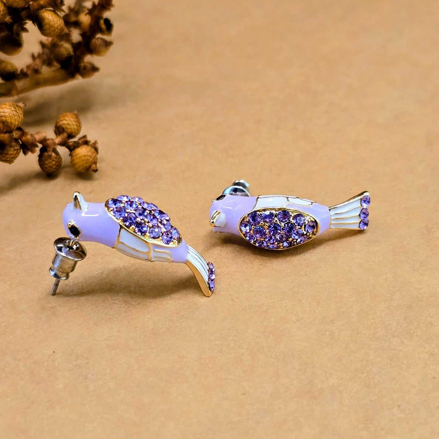 Morning Melody Bird Earrings – Blue Enamel Crystal Stud Earrings