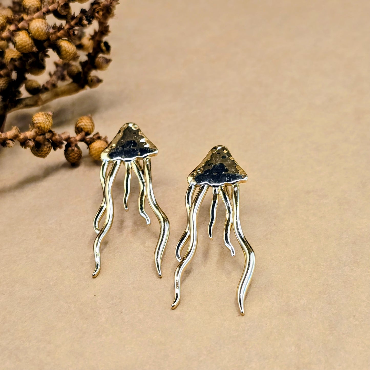 Jellyfish Statement Earrings – Gold Anti-Tarnish Abstract Drop Earrings
