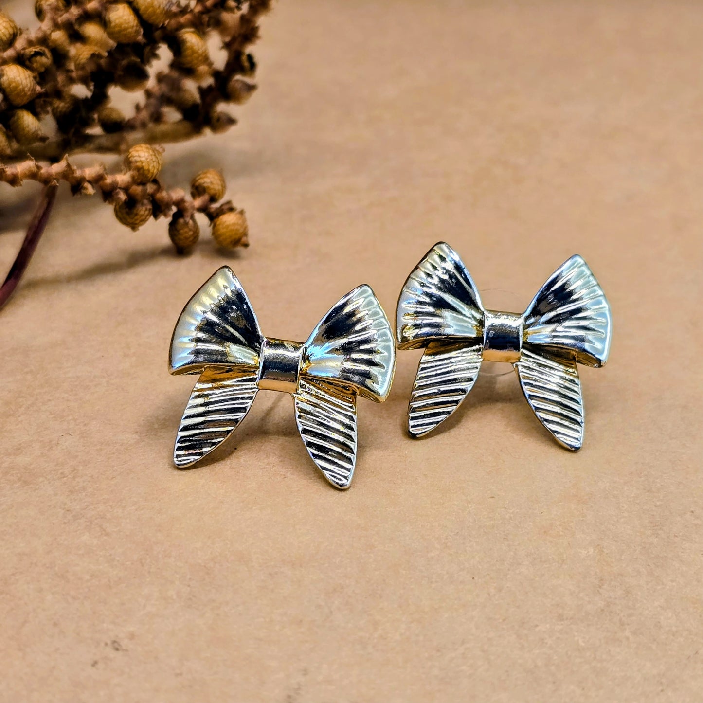 Honey Bow Ribbed Gold Stud Earrings | Anti-Tarnish & Waterproof
