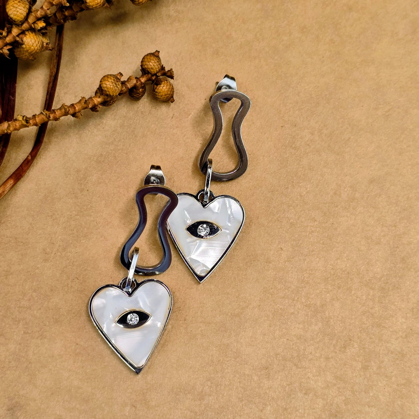 Prism Eye Heart Dangle Earrings | Silver Anti-Tarnish Mother of Pearl Jewelry