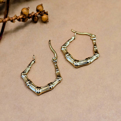 Bamboo Luxe Earrings – Bold Gold Textured Hoops
