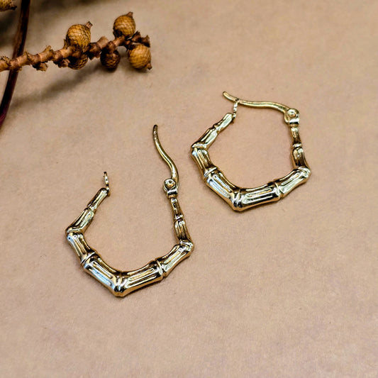 Bamboo Luxe Earrings – Bold Gold Textured Hoops