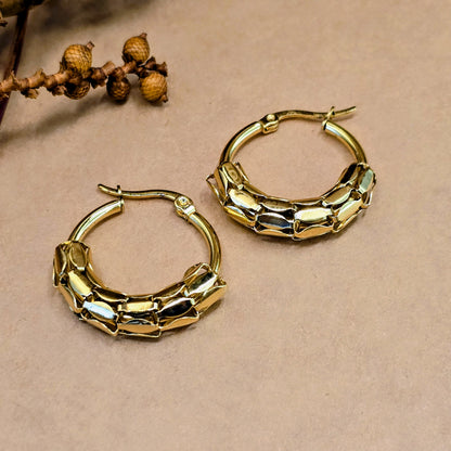 Snake Scale Earrings – Gold Textured Hoops