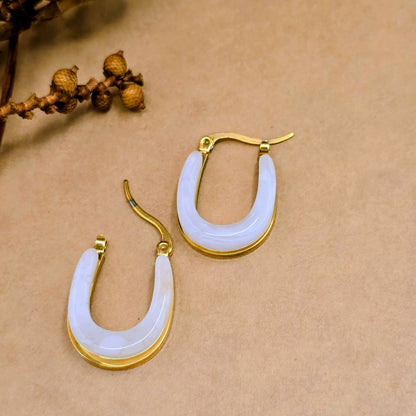 Moonlit Loop Earrings – Chic Ivory Gold Hoops | Anti-Tarnish Waterproof Jewelry