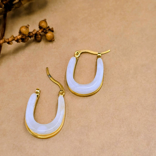 Moonlit Loop Earrings – Chic Ivory Gold Hoops | Anti-Tarnish Waterproof Jewelry
