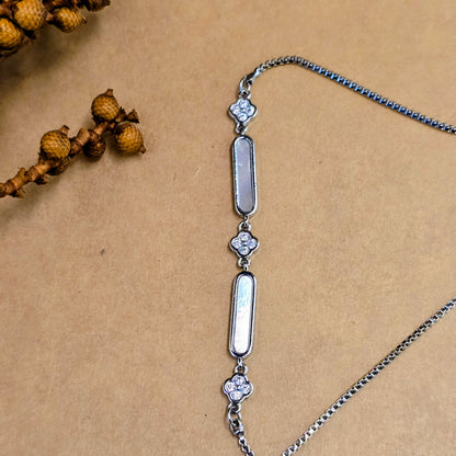Timeless Silver Brick Bracelet – Pave Crystal Bar Silver Chain