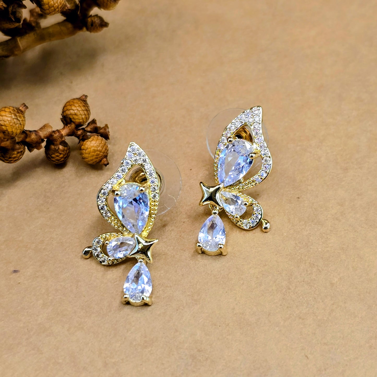 Mariposa Crystal Drop Earrings – Anti Tarnish Gold Butterfly Statement