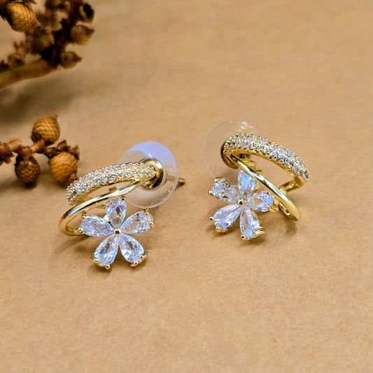 Flower In Wind Zircon Hoop Earrings – Gold Plated Anti Tarnish Floral Earrings