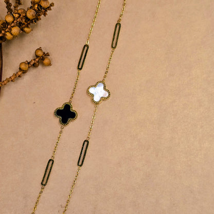 Midnight & Marble Clover Bracelet – Paperclip Station Gold Chain