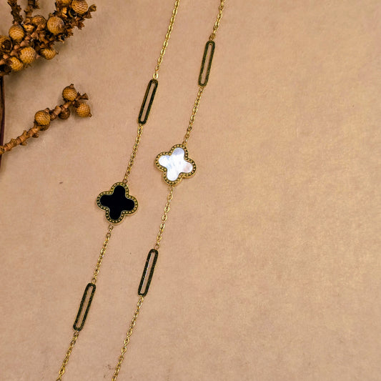 Midnight & Marble Clover Bracelet – Paperclip Station Gold Chain