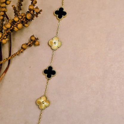 Noir Eclipse Black & Gold Clover Bracelet – 18k Gold Plated Anti-Tarnish