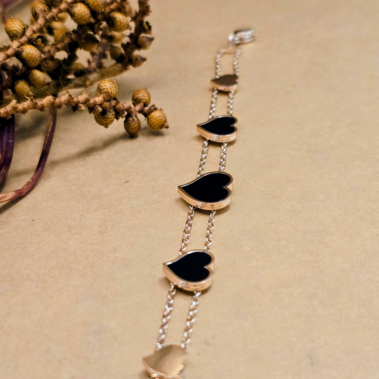 Heartstrings Bracelet – Dainty Black Heart Chain