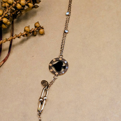Midnight Spade Bracelet – Black Enamel Charm Gold Chain