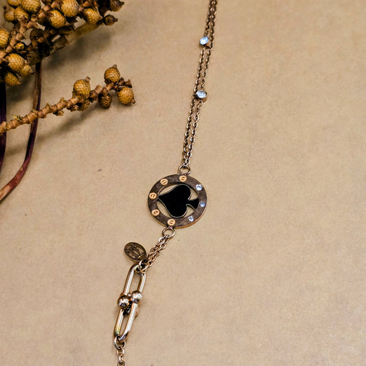 Midnight Spade Bracelet – Black Enamel Charm Gold Chain