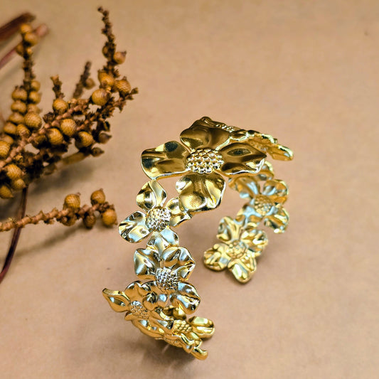 Jardin Bracelet – Gold Floral Statement Open Cuff Bracelet for Women