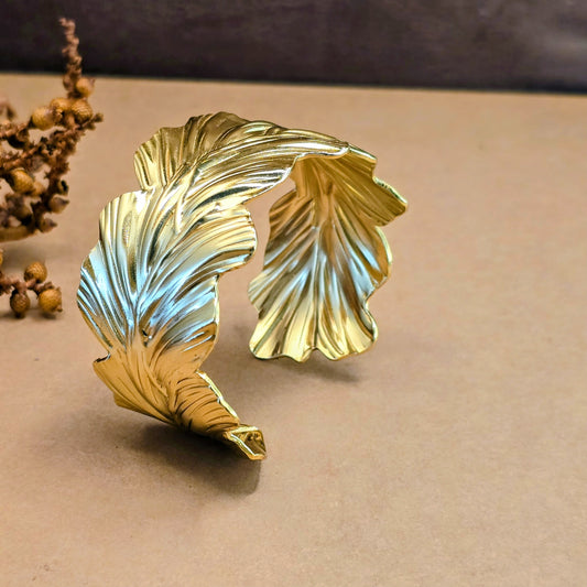 Eden Cuff Bracelet – Gold Leaf Statement Open Cuff for Women