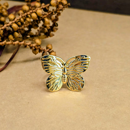 Butterfly Statement Ring – Gold Anti-Tarnish, Adjustable Shine