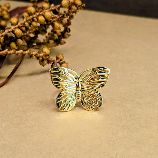 Butterfly Statement Ring – Gold Anti-Tarnish, Adjustable Shine