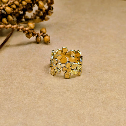 Gold Floral Statement Ring – Adjustable Anti Tarnish Flower Ring