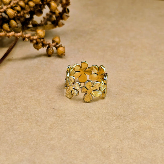 Gold Floral Statement Ring – Adjustable Anti Tarnish Flower Ring