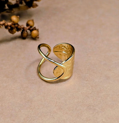 Gold Hammered Sculptural Statement Ring – Adjustable Anti Tarnish Ring