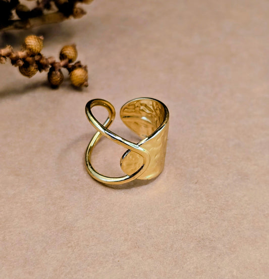 Gold Hammered Sculptural Statement Ring – Adjustable Anti Tarnish Ring