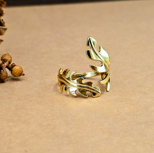 Gold Palm Leaf Statement Ring – Adjustable Tropical Luxe Ring