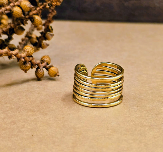 Gold Multi Band Stacked Ring – Adjustable Anti Tarnish Statement Ring
