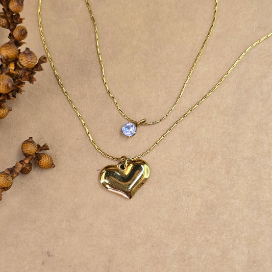 Shine in Love Pendant Chain – Dual-Layer Gold Heart Necklace
