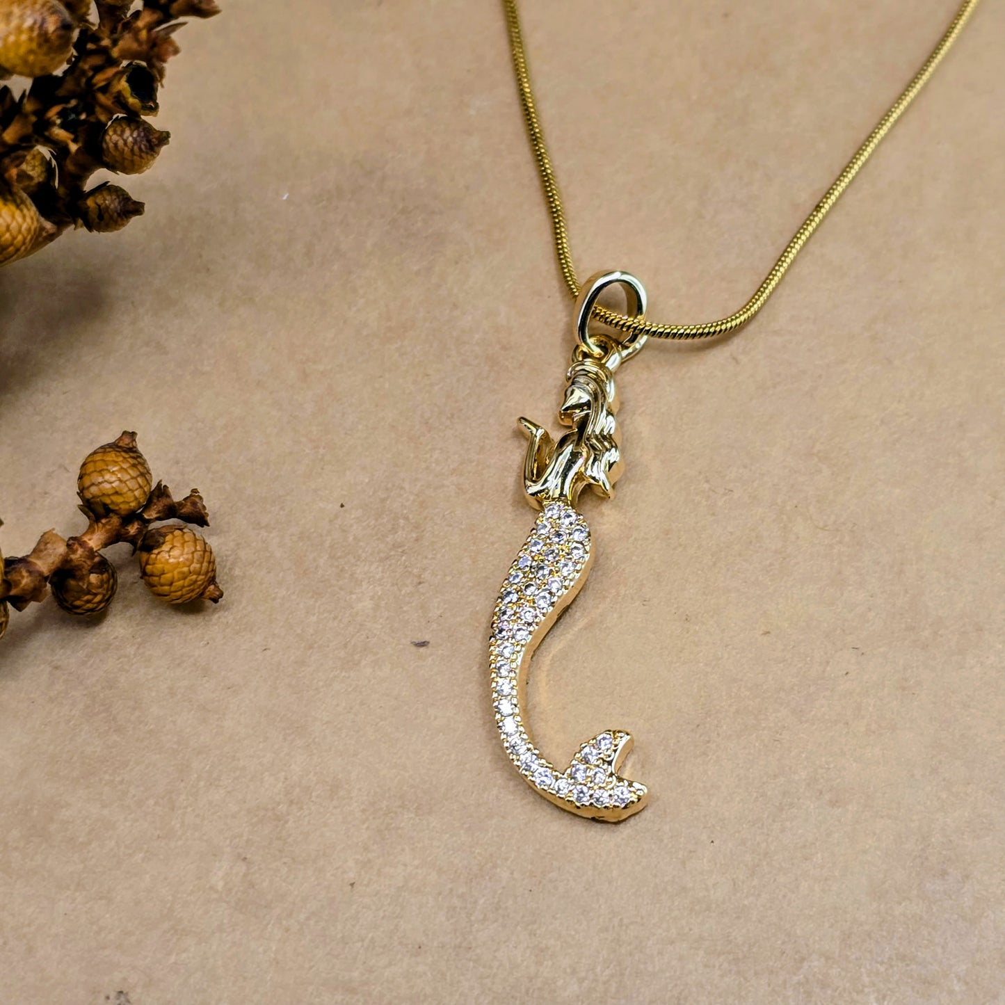 Sparkling Pavé Crystal Mermaid Pendant Necklace - Gold Plated