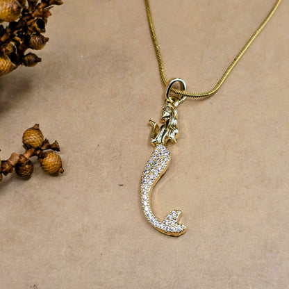 Sparkling Pavé Crystal Mermaid Pendant Necklace - Gold Plated