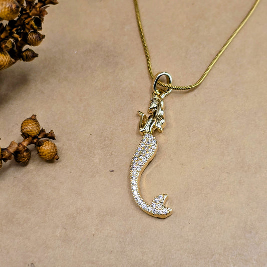 Sparkling Pavé Crystal Mermaid Pendant Necklace - Gold Plated