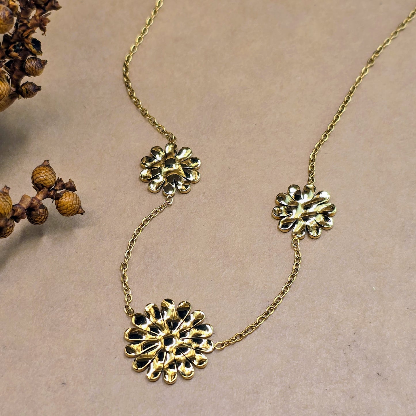 Dainty Gold Plated Marigold Flower Station Necklace