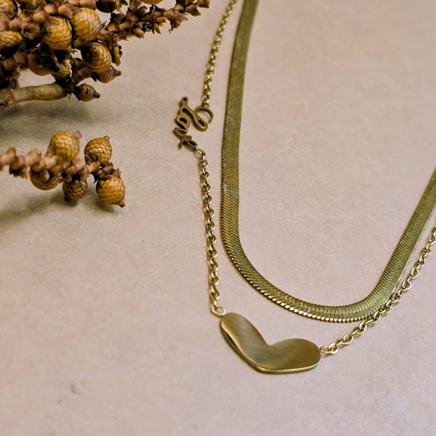 Velora Heart Chain Necklace – Layered Gold Anti-Tarnish Statement Necklace