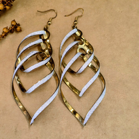 Dual-Tone Sparkling Spiral Tassle Earrings | Multi-Layered Statement Dangles