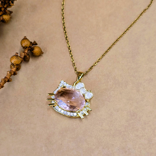 Blush Kitty Crystal Pendant Necklace – Anti Tarnish Gold Cute Charm