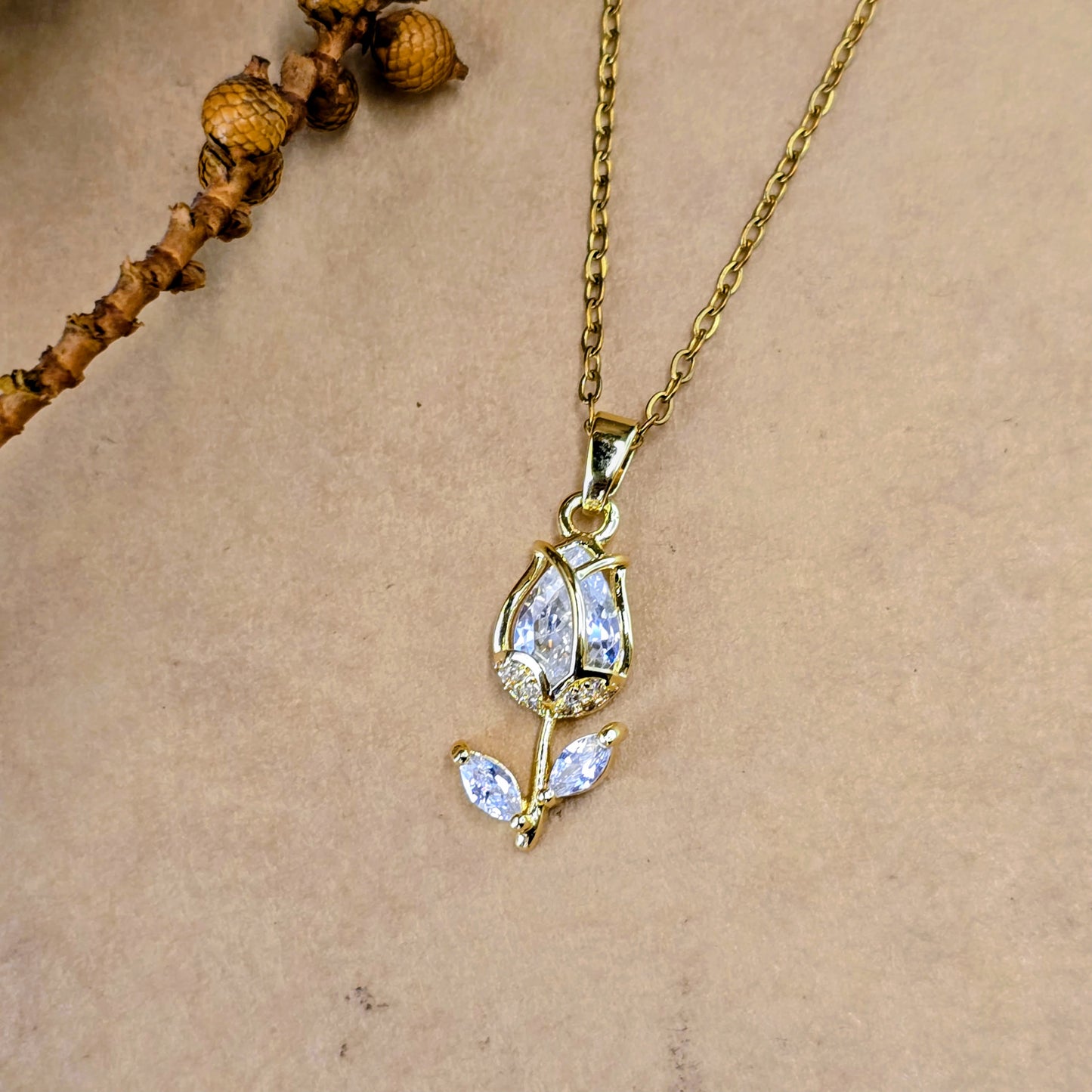 Tulip Drop Pendant Chain – Everyday Waterproof Anti Tarnish Jewelry