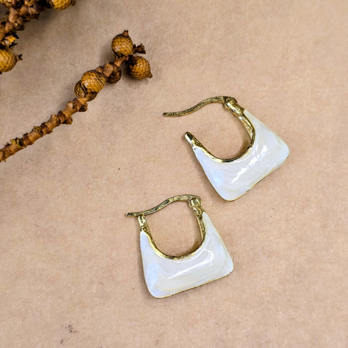 Handbag Earrings – Ivory Gold Mini Tote Hoops | Anti-Tarnish Waterproof Jewelry