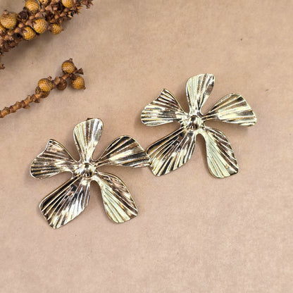 Golden Pinwheel Statement Earrings – Textured Floral Gold Studs