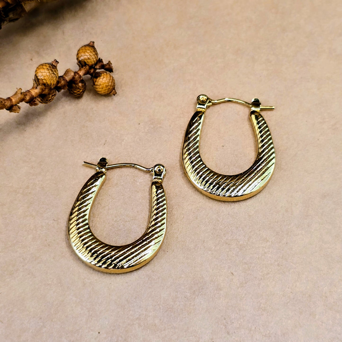 Vintage Crescent Earrings – Gold Textured Hoops