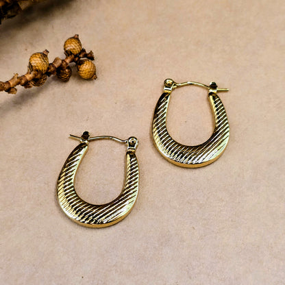 Vintage Crescent Earrings – Gold Textured Hoops