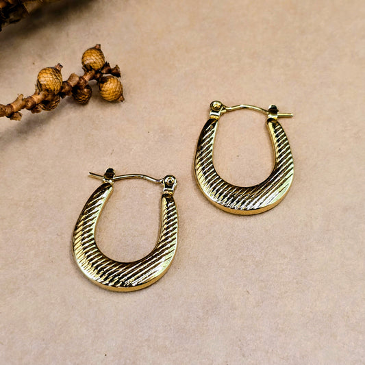Vintage Crescent Earrings – Gold Textured Hoops