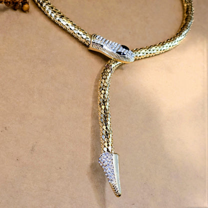 Serpent Embrace Necklace – Gold Snake Chain Choker with Crystal Detailing