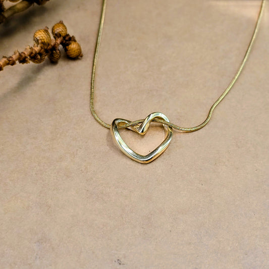 Minimalist Twisted Open Heart Pendant Necklace - Gold Plated